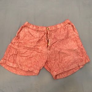 Large, Red Linen Chubbies, 5.5 inch inseam